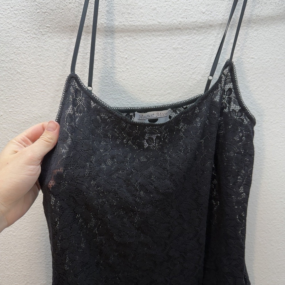 August Moon Slip Dress Mini Black All Over Lace Sheer Fairy Whimsigoth Y2K Sz L - Picture 5 of 8